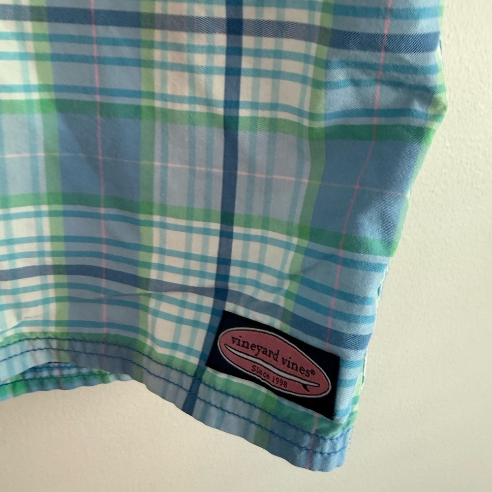 Vineyard Vines Blue and Green Plaid Men's Swim Trunks - Picture 2 of 3
